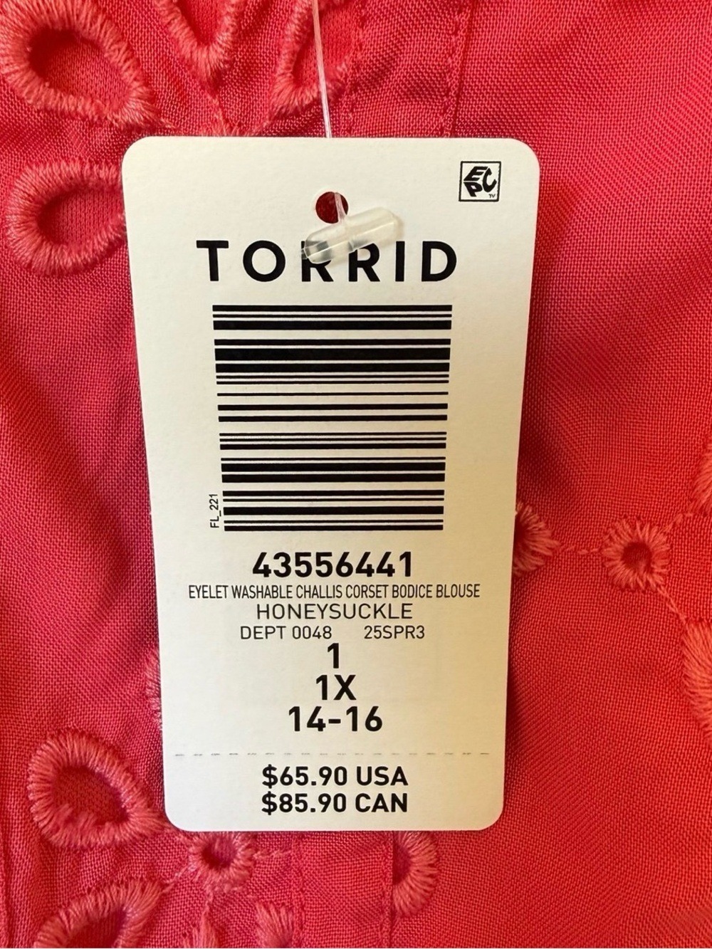 Torrid Babydoll Eyelet Challis Pink Short Sleeve Blouse Plus Size 1X (14/16) NWT - Picture 5 of 12